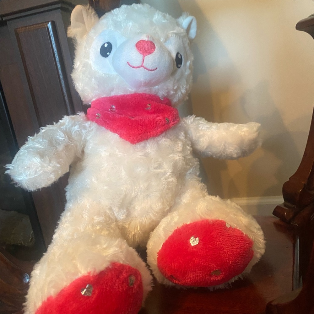 Adorable White and Red Plush Llama Toy
